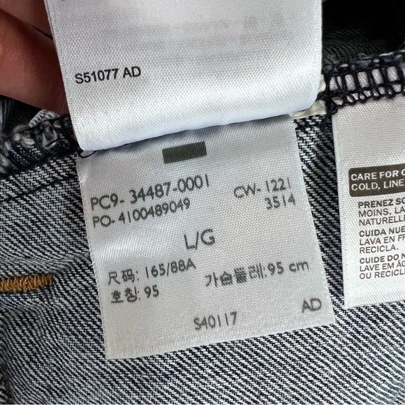 Levi’s Jean Jacket Women Large Ex Boyfriend Trucker Sweater Sleeve Button C - Picture 8 of 8